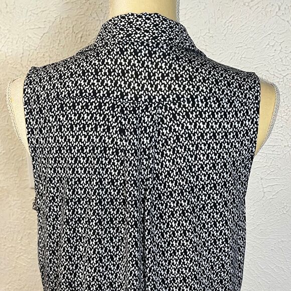 Ann Taylor LOFT Sleeveless Blouse Top Geometric Print Collared Black M Pockets - Picture 15 of 15